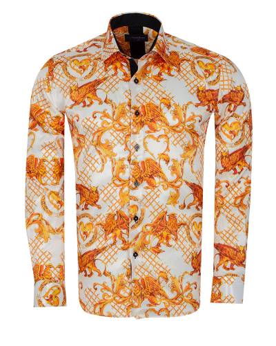 Oscar Banks - Printed Mens Satin Shirt SL 7484 (Thumbnail - )