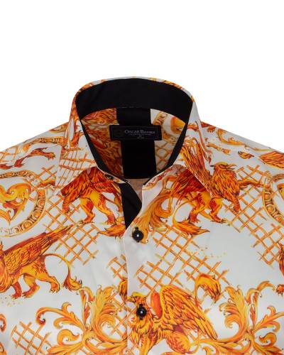 Oscar Banks - Printed Mens Satin Shirt SL 7484 (1)