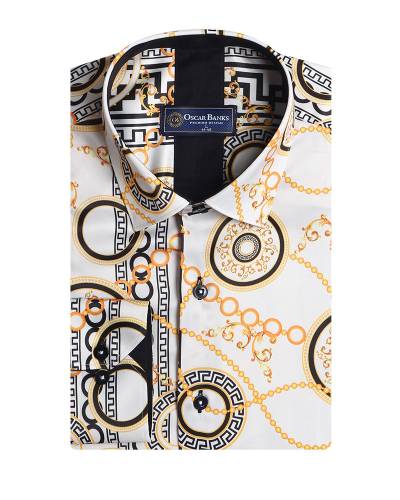 Oscar Banks - Printed Mens Satin Shirt SL 7490 (Thumbnail - )