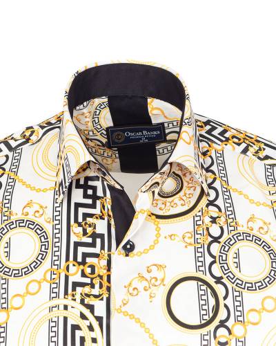 Oscar Banks - Printed Mens Satin Shirt SL 7490 (1)