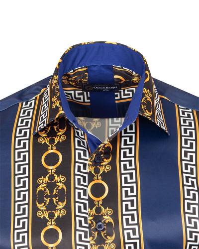 Oscar Banks - Printed Mens Satin Shirt SL 7491 (1)