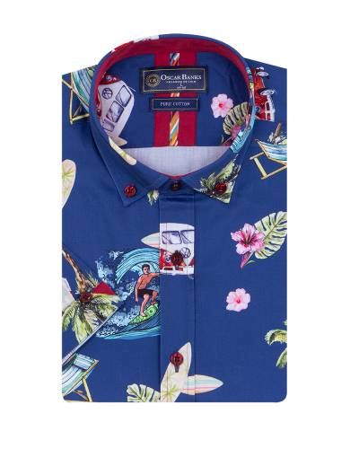 Oscar Banks - Printed Short Sleeved Mens Shirt SS 7603