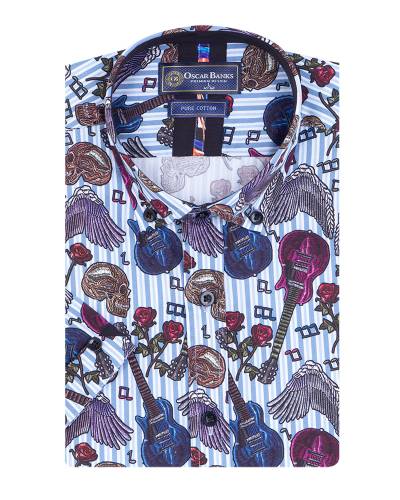 Printed Short Sleeved Mens Shirt SS 7607