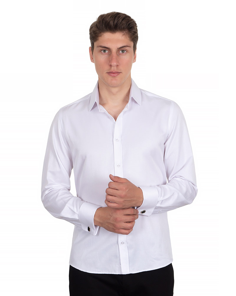 Plain Double Cuff Long Sleeved Men Shirt SL 1045C MAKROM
