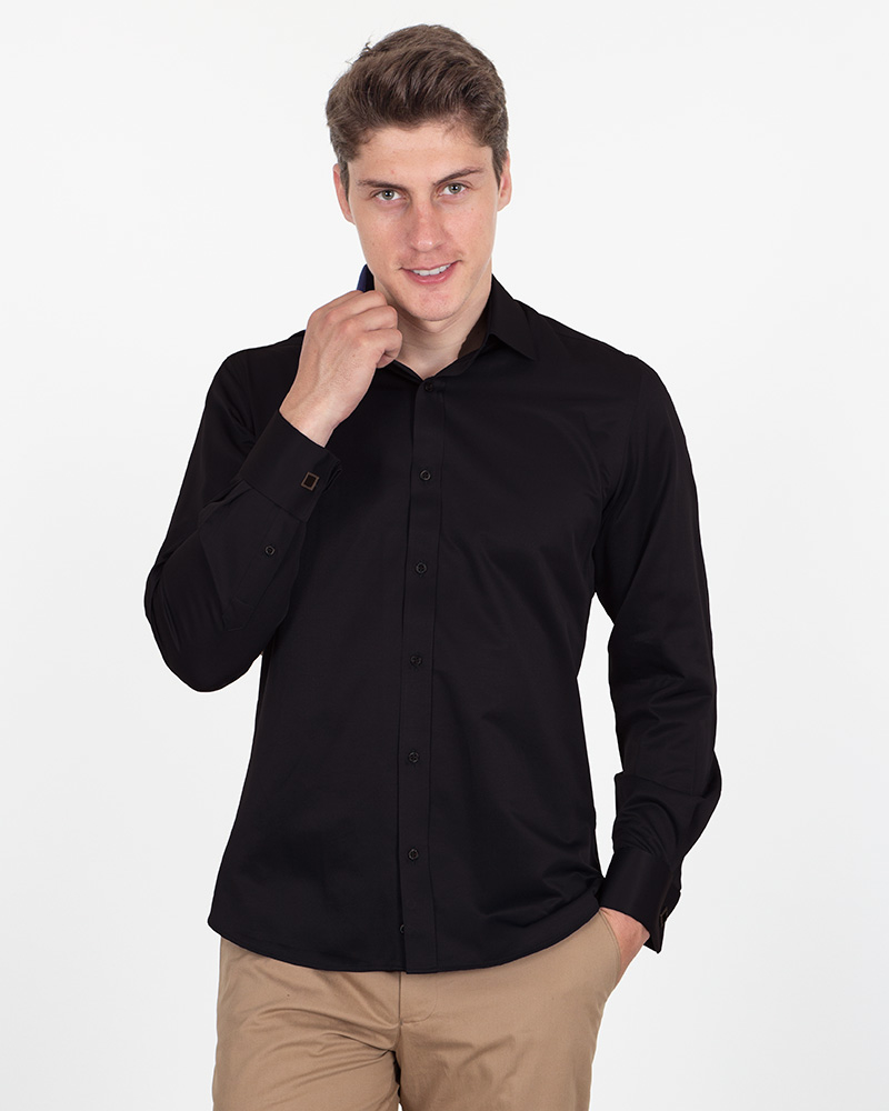 Plain Double Cuff Long Sleeved Men Shirt SL 1045C MAKROM