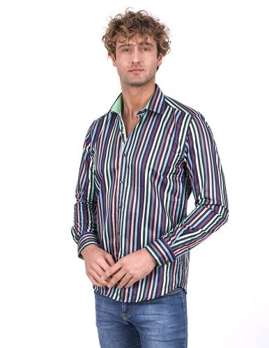 Striped Long Sleeved Mens Shirt SL 7200