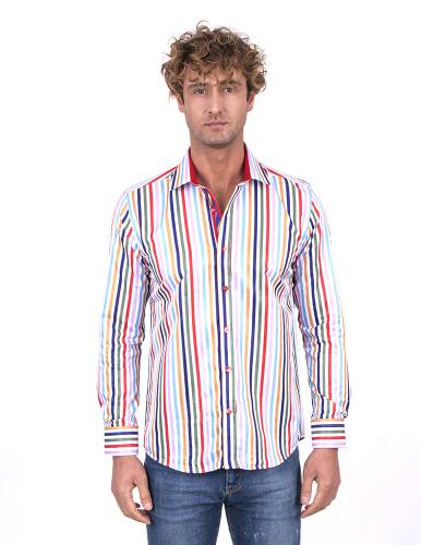 MAKROM - Striped Long Sleeved Mens Shirt SL 7200 (Thumbnail - )