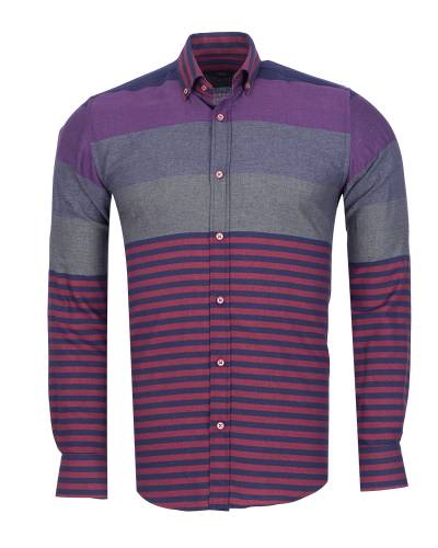 MAKROM - Striped Long Sleeved Mens Shirt SL 7466 (Thumbnail - )