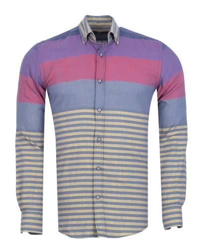 MAKROM - Striped Long Sleeved Mens Shirt SL 7466 (Thumbnail - )