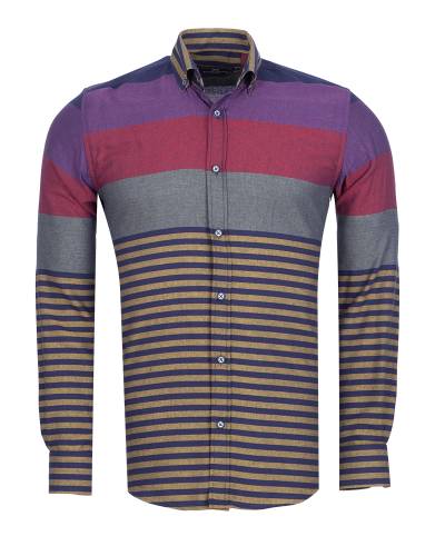 MAKROM - Striped Long Sleeved Mens Shirt SL 7466 (Thumbnail - )